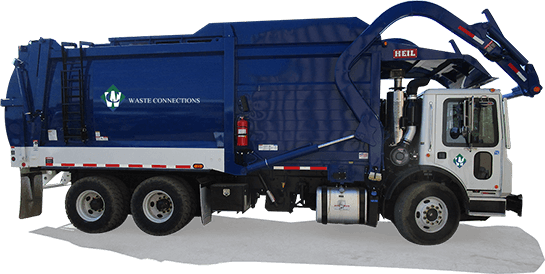 Champ Landfill Waste Connections front load garbage truck.